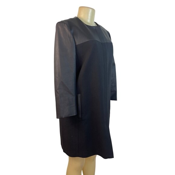 Ann Taylor Womens Black Long Sleeve Faux Leather Panel Coat Size M - Picture 2 of 8